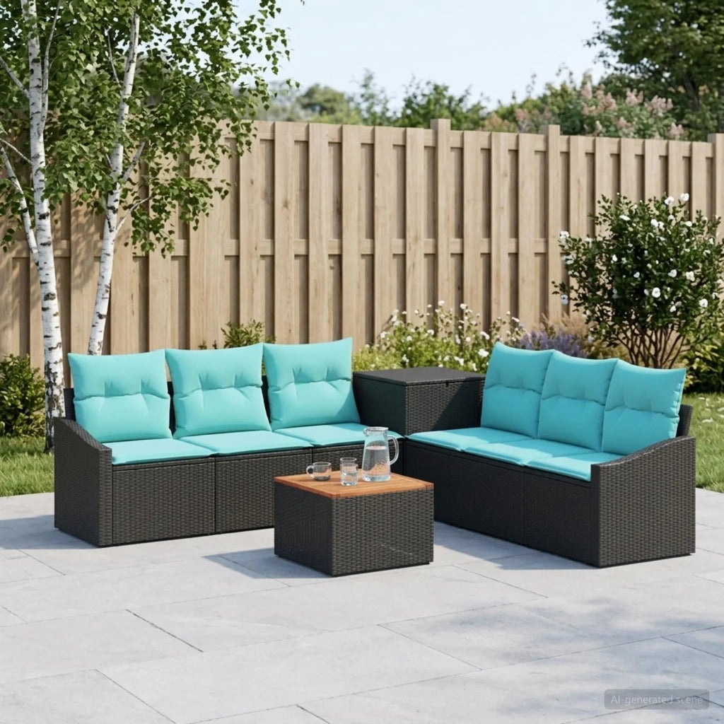 Set di divani 8 pz Nero e Blu Rattan sintetico e Acciaio 3448214