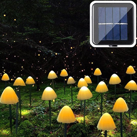 Lanterne LED per esterno a forma di funghi - 5 m cavo illuminante alimentato da pannelli solari - 8 modalità - illuminazione esterna decorativa per cortile, marciapiede, sentiero - bianco caldo