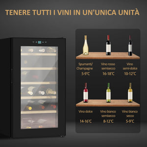 Cantinetta Vino Refrigerata per 24 Bottiglie Capacità 65L Controllo Temperatura e Ripiani Estraibili Nero