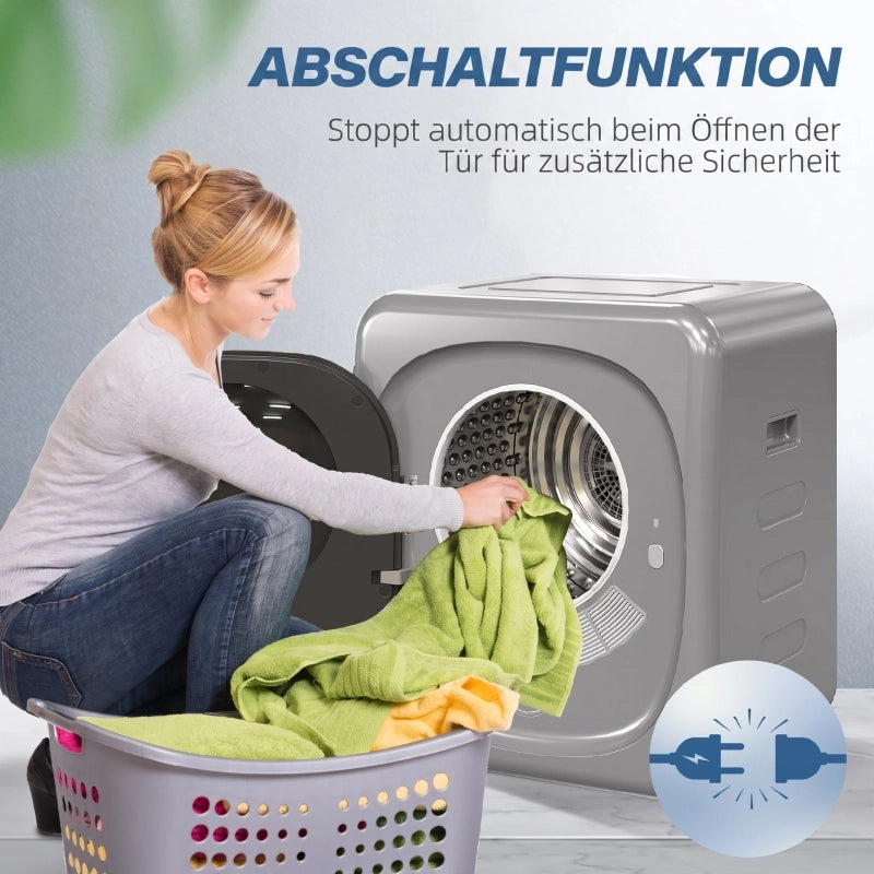 Asciugatrice a ventilazione da 4 kg con modalit¨¤ smart, asciugatrice compatta da 800 W con cestello in acciaio inox, argento