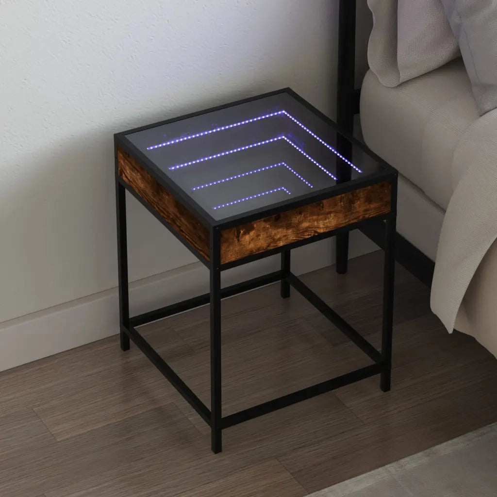 Comodino con LED Infinity-Tavolino da notte Rovere Fumo 40x40x51 cm 685149