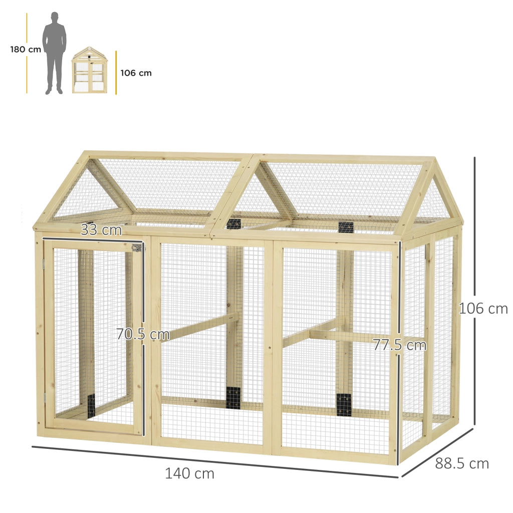 Recinto per Galline all'Aperto 140x88,5x106 cm con Porte Multiple e Rete in Metallo in Legno Naturale