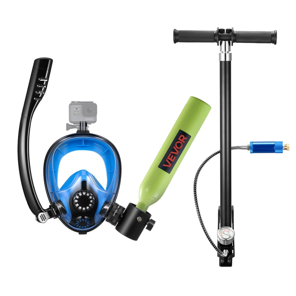 Set Mini Bombola Subacquea 0,5 L S300PLUS-EU in Alluminio con Maschera Integrale e Pompa ad Alta Pressione 20 MPa Portatile