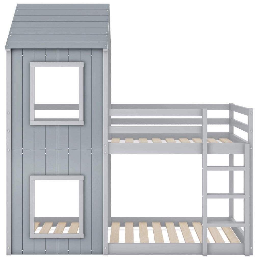 Letto a castello per bambini 90x200 cm in pino e MDF; grigio