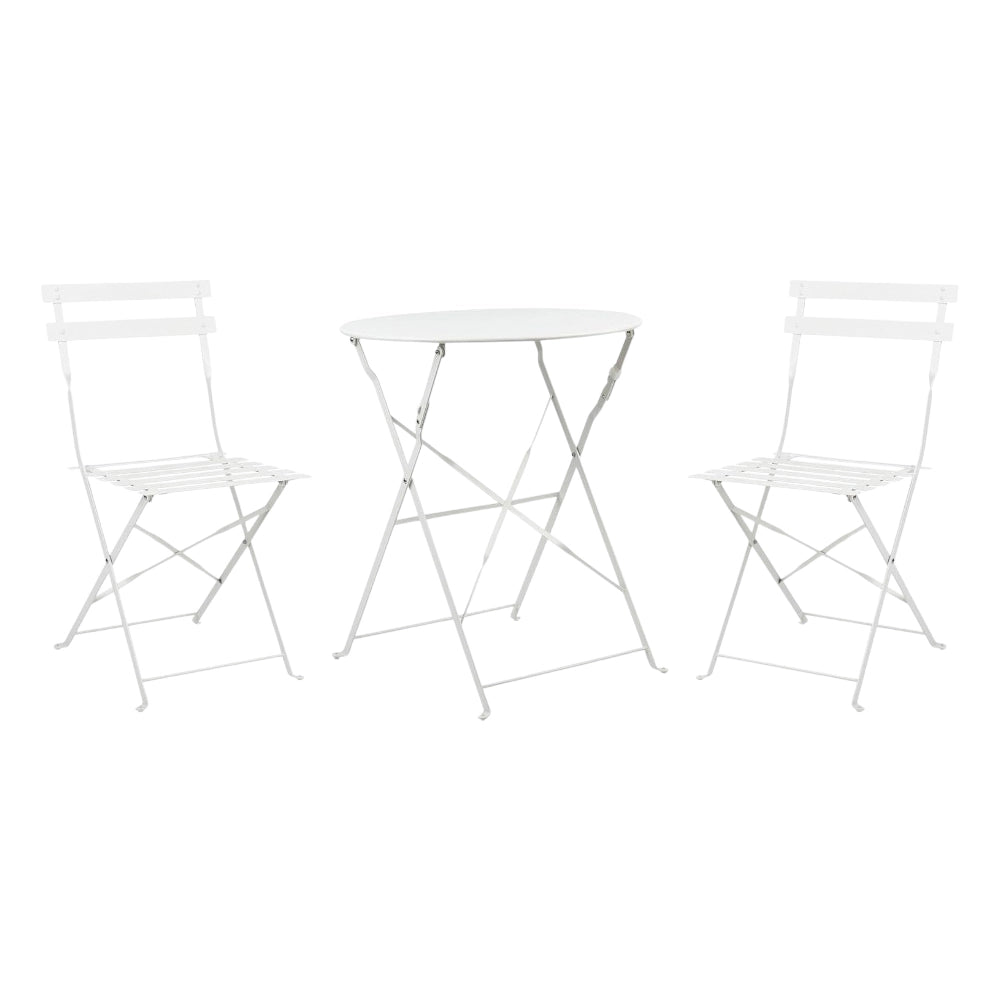 Set 3 Pezzi Giardino Tavolo con 2 Sedie Bistrot Bianco Pieghevole Modello Parigi