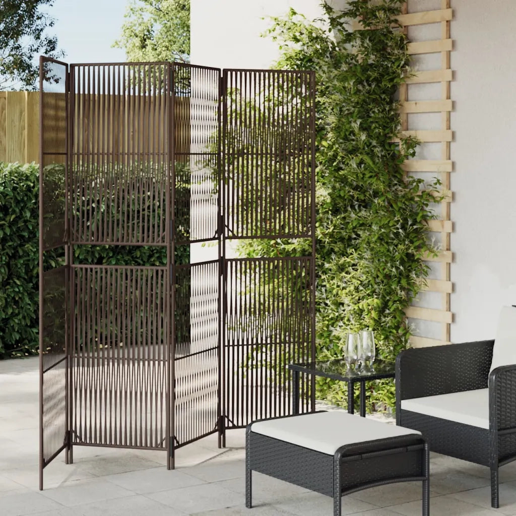 Divisorio per Ambienti | Divider per stanze | Paravento a 4 Pannelli Marrone in Polyrattan