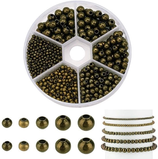 Kralen per Sieradomakeria 1150 pezzi - Kralen Ronde Lisse - Kralen a forma di Anello in Bronzo Antico - 5 Misure (2,4 mm a 6 mm) - Accessori per la Creazione di Gioielli - Facili da Utilizzare - Kralen per Gioielli