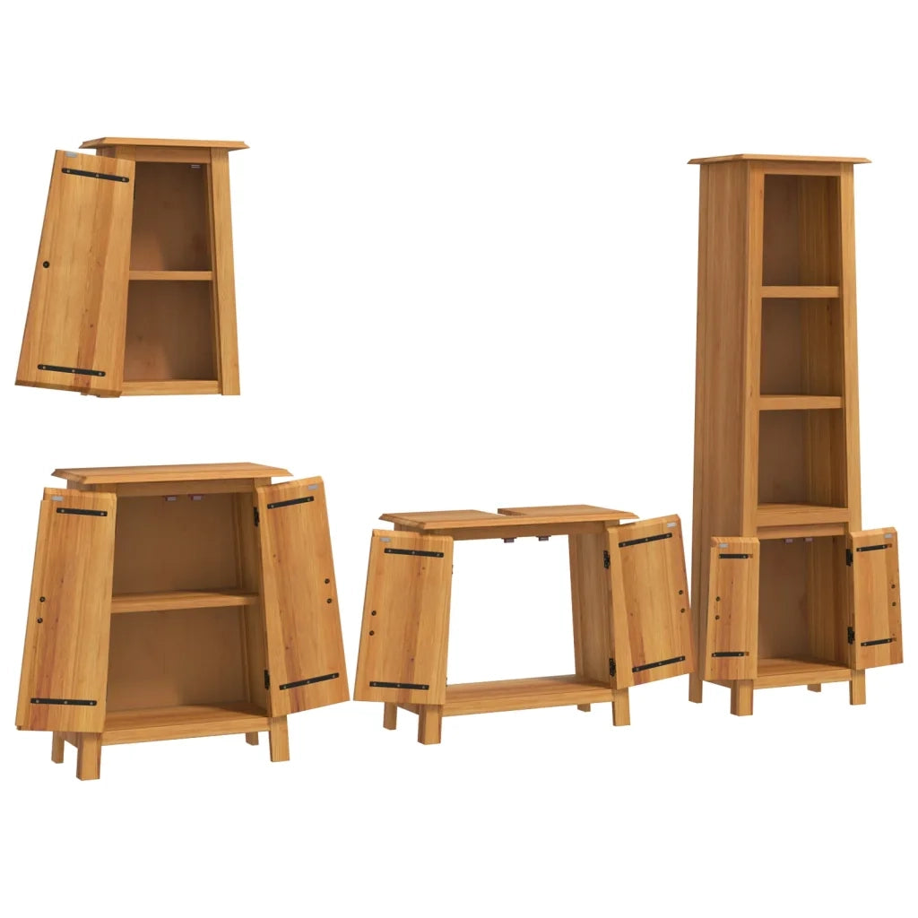 Set Mobili da Bagno 4 pz in Legno Massello di Pino 3223454