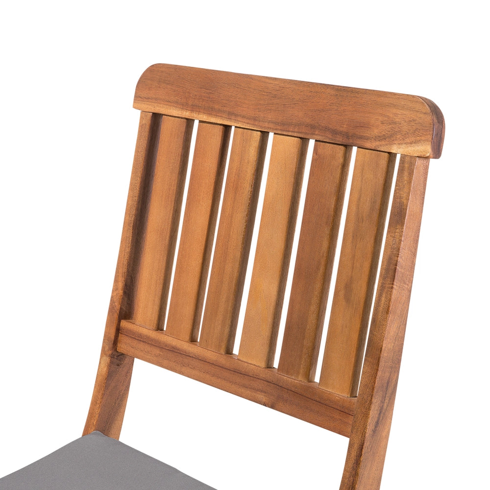 Set di 2 sedie da giardino in legno di acacia con schienale a doghe pieghevoli con cuscini di seduta grigi