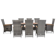 Set da Pranzo da Giardino 9 pz con Cuscini in Polyrattan Grigio 46047