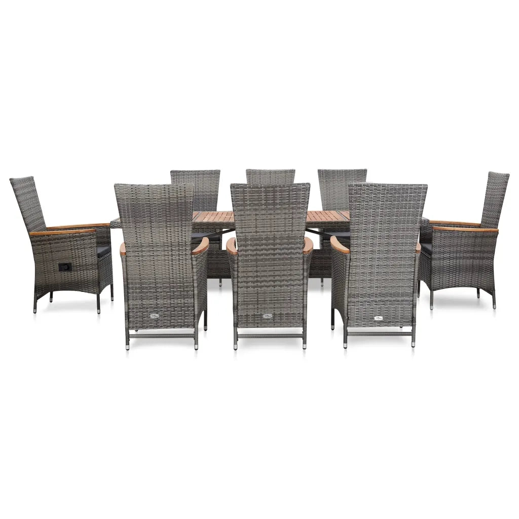 Set da Pranzo da Giardino 9 pz con Cuscini in Polyrattan Grigio 46047