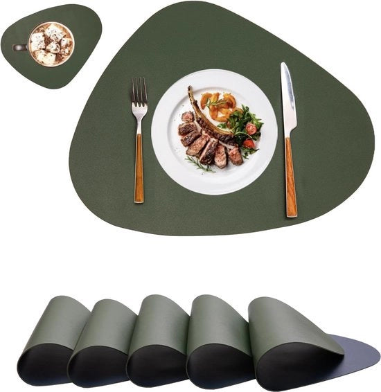 Piatti per tavola in pelle lavabile - Stile e praticità - Set da 6 - Verde e blu - Bicchieri per entrambi i lati