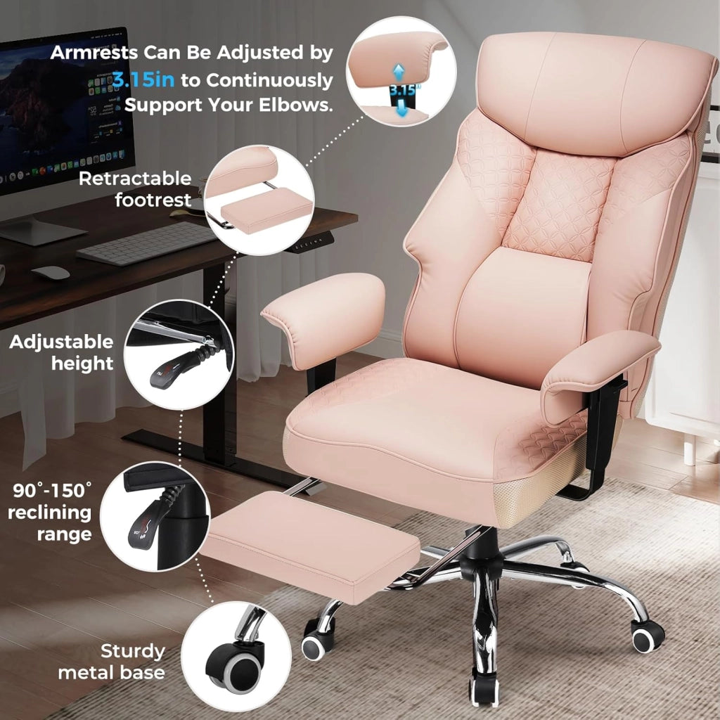 Sedia da Gioco, Persone Grandi Pesanti, Ergonomico, Cuscino 3D, Regolabile, Poggiapiedi, Pelle sintetica, Supporto 180 kg, Rosa