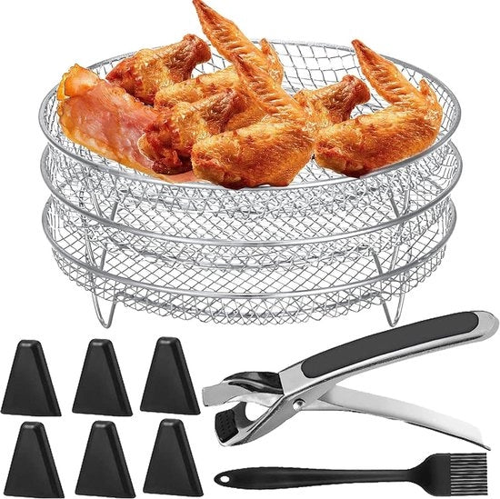 Accessori deidratore a stantuffo rotondo in acciaio inox - 3 strati sovrapposti - con piedini e lingua in silicone - compatibile con torri da 4,8L a 6,6L.