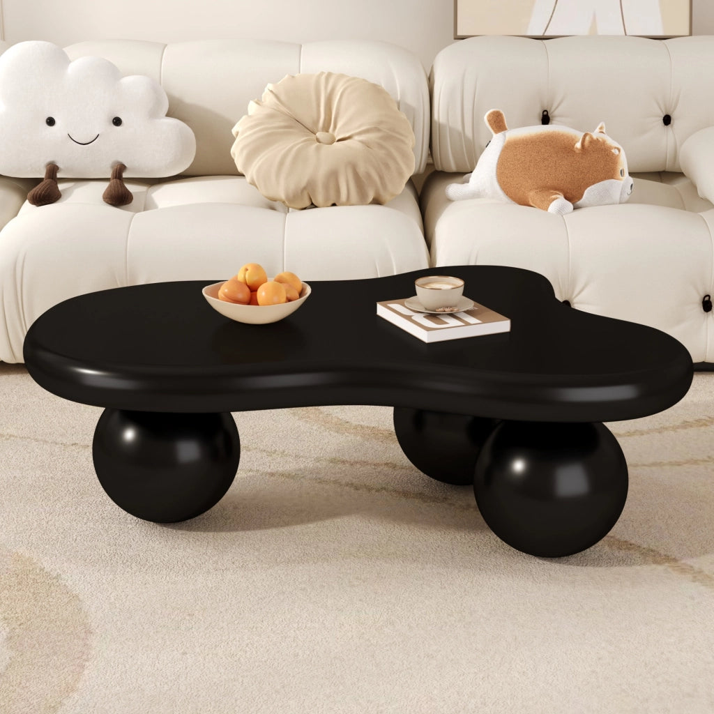 OKWISH Tavolino da salotto Nuvola con LED 16 colori, bordi arrotondati, stile moderno, per soggiorno o cameretta, MDF, nero