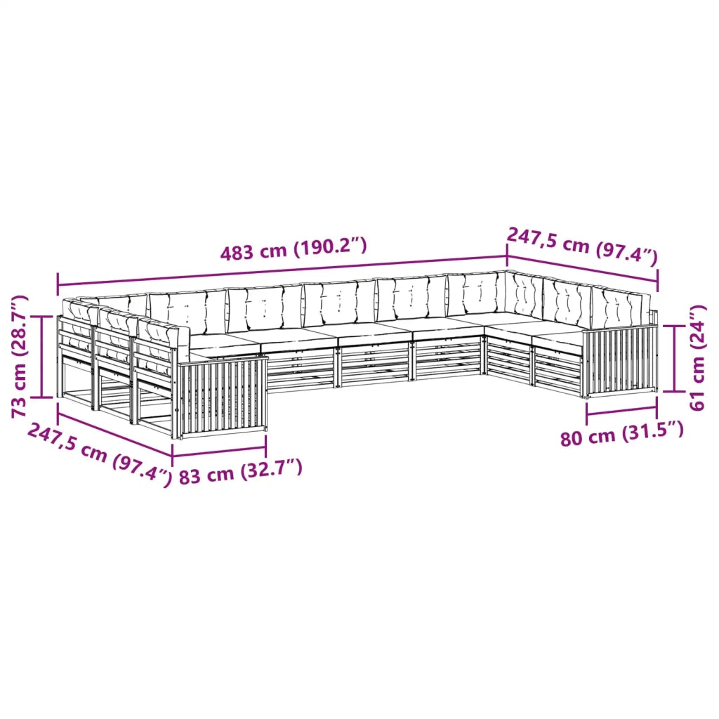 Set divani 8 pcs Naturale e Beige Legno di Acacia Massello 3374208