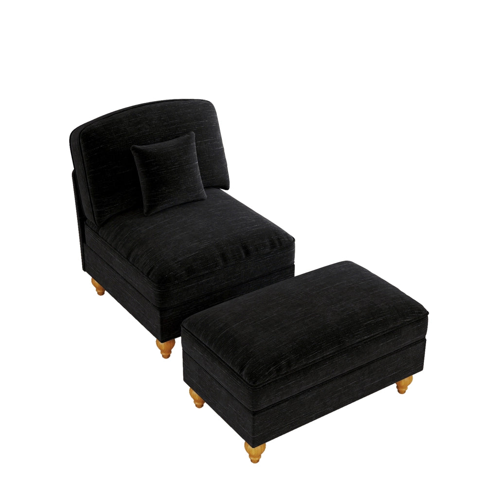 Poltrona relax con pouf e gonna rimovibile - schienale imbottito - in chenille nera