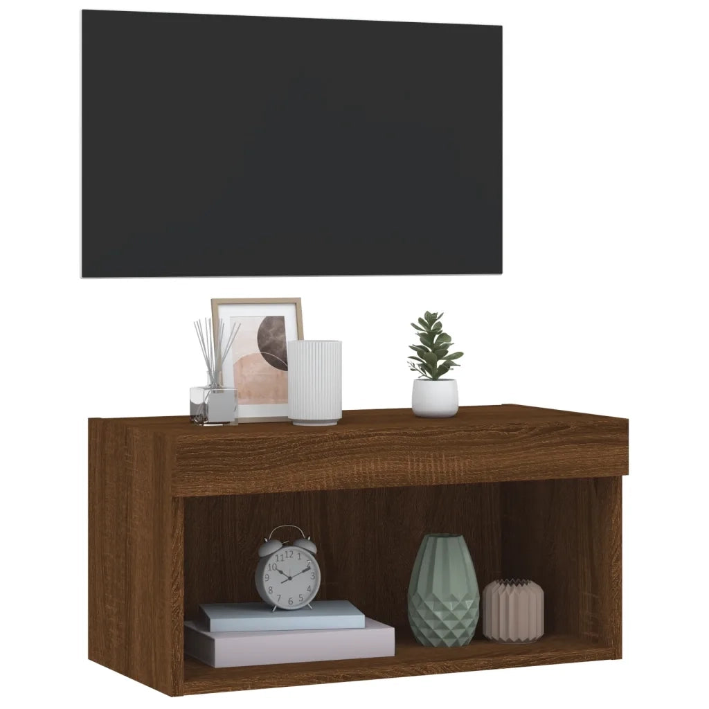 Mobile Porta TV con Luci LED Rovere Marrone 60x30x30 cm 837139