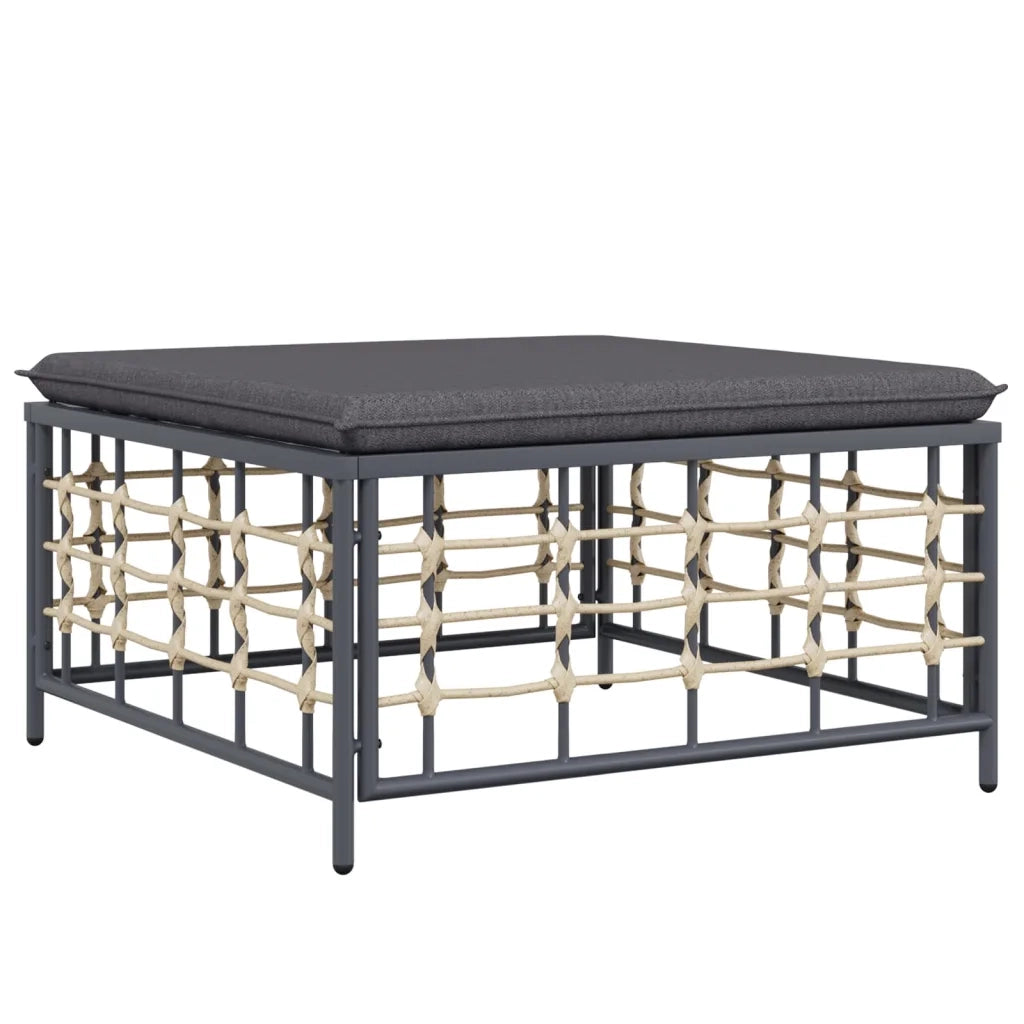 Poggiapiedi da Giardino con Cuscino in Polyrattan Grigio Scuro CFW7930619