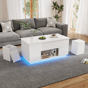 Tavolino da salotto sollevabile con LED, 2 cassetti e 2 pouf contenitore