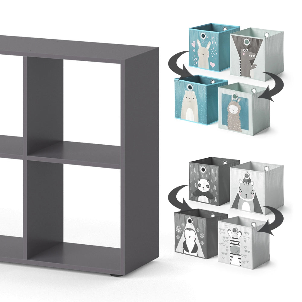Vicco Libreria bambini Grigio 143 x 72 cm con 8 scatole pieghevoli