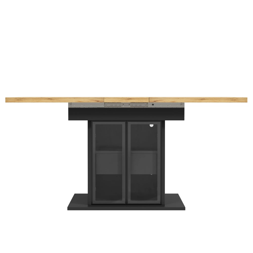 Tavolo da pranzo allungabile 110/140x80x77.9 cm con LED RGB e contenitore; MDF e metallo; nero