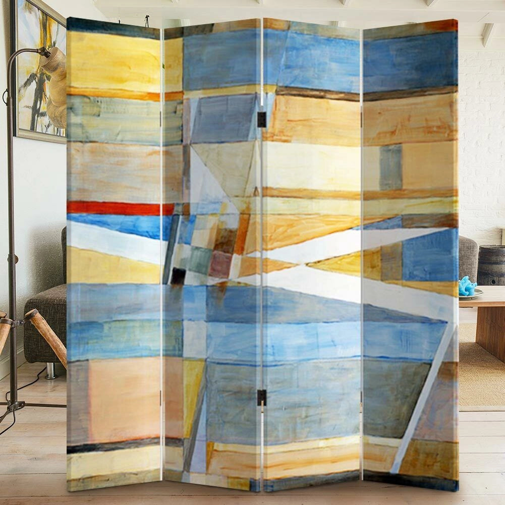 Paravento Separè 4 Pannelli 180x160cm Stampa Legno Fronte Retro Divisorio Pieghevole