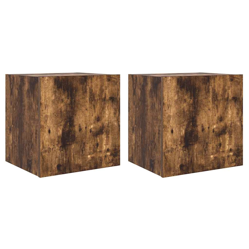 Mobili TV a Parete con Luci LED 2pz Rovere Fumo 40,5x35x40 cmcod mxl 110165