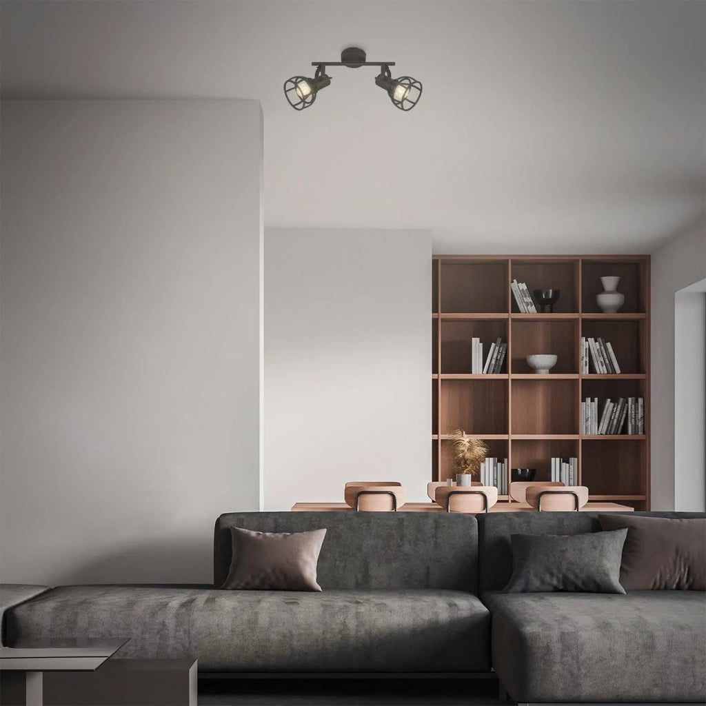Plafoniera Vintage Korbo Acciaio Nero 2 Luci E14 Ip20