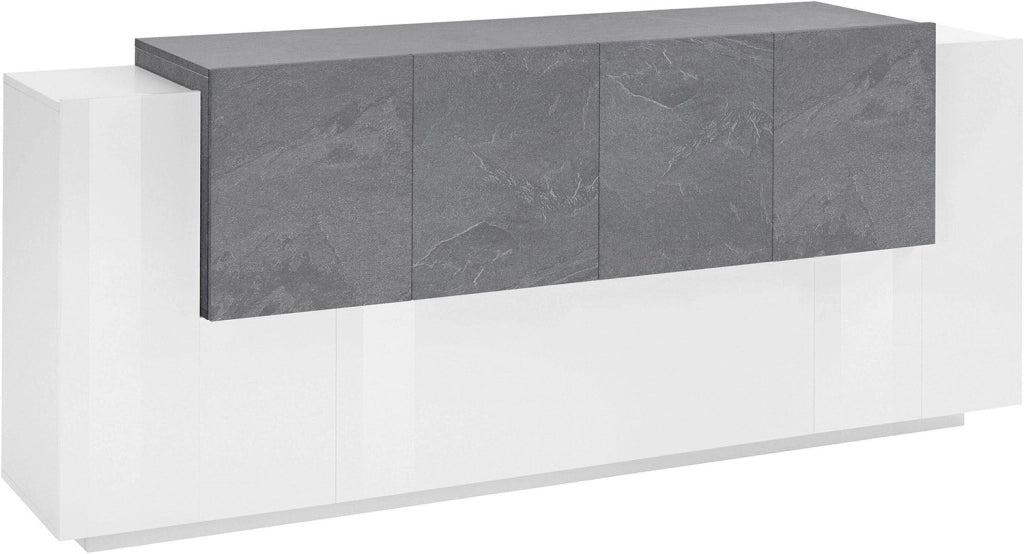 Credenza 7 Ante 200x45x86 cm New Coro Bianco Lucido e Ardesia
