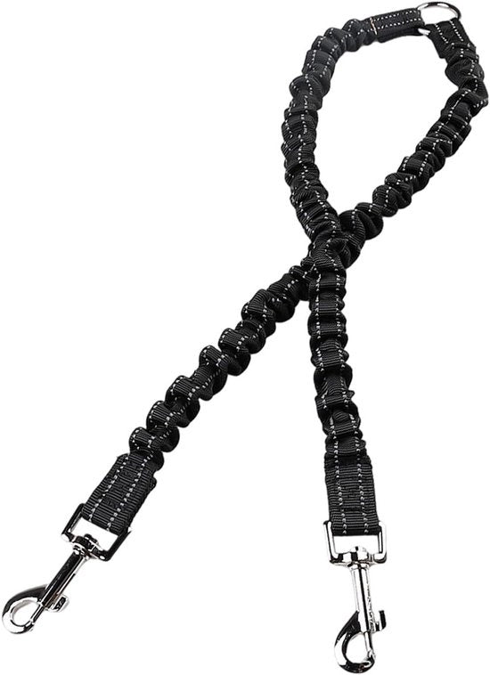 Doppia cintura per cani con rivestimento e elasticità - Cintura nera a doppio senso senza clip - Adatta per passeggiate con il cane