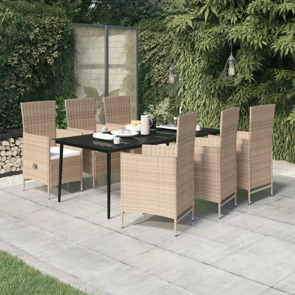 Set Mobili da Pranzo da Giardino 7 pz con Cuscini Beige cod mxl 43965