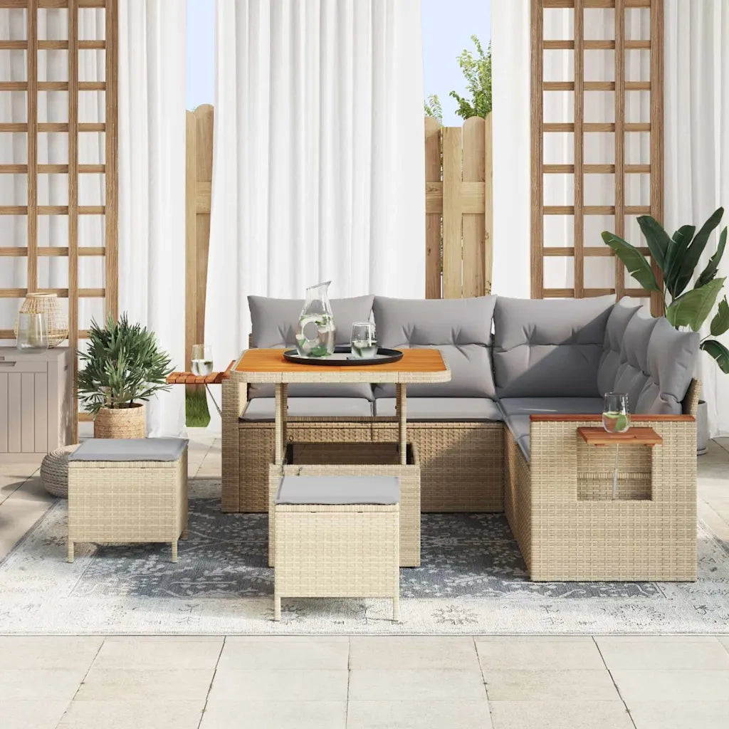 Set Divano da Giardino 9 pcs Beige e Grigio Chiaro polyrattan 3365122
