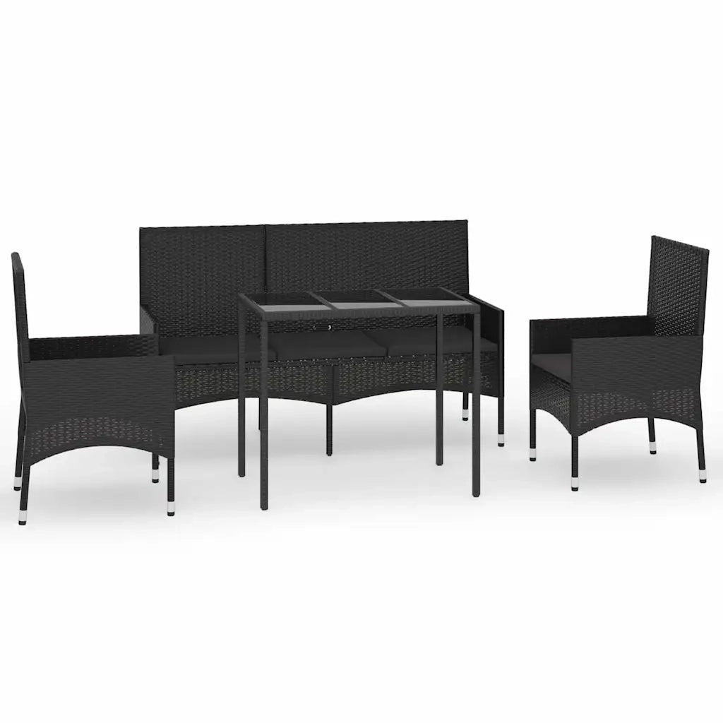 Set Divani da Giardino 4 pz con Cuscini Nero in Polyrattancod mxl 71423