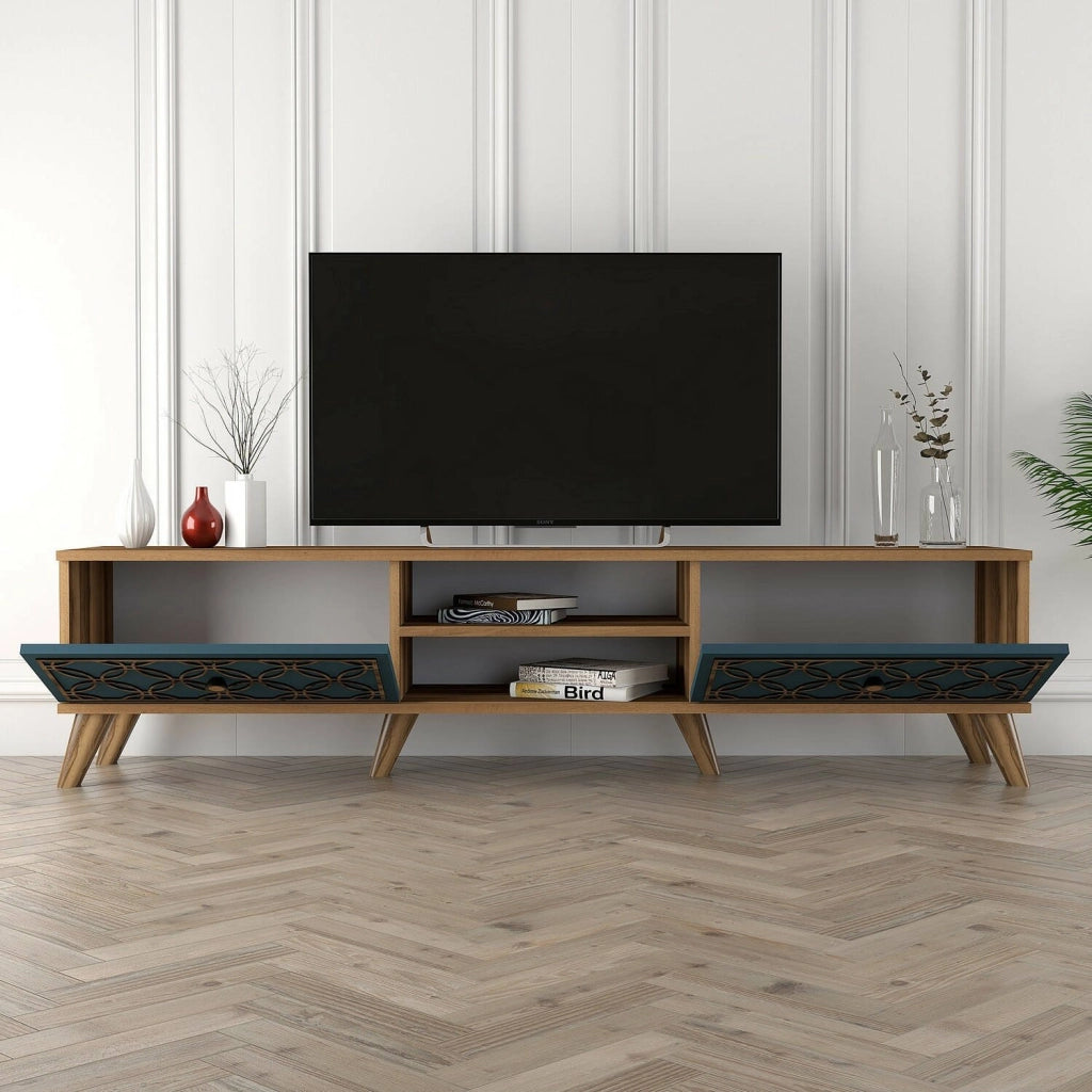Albonese, Mobile Porta tv 2 Ripiani, 180x35x44h cm Marrone Noce