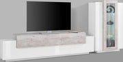 Parete Attrezzata Soggiorno Porta TV 200x45x51,6 cm con Vetrina Coro Bianco Lucido e Cemento