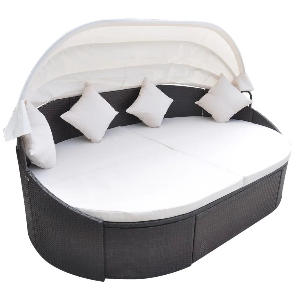 Lettino Prendisole con Baldacchino in Polyrattan Marrone cod mxl 66814