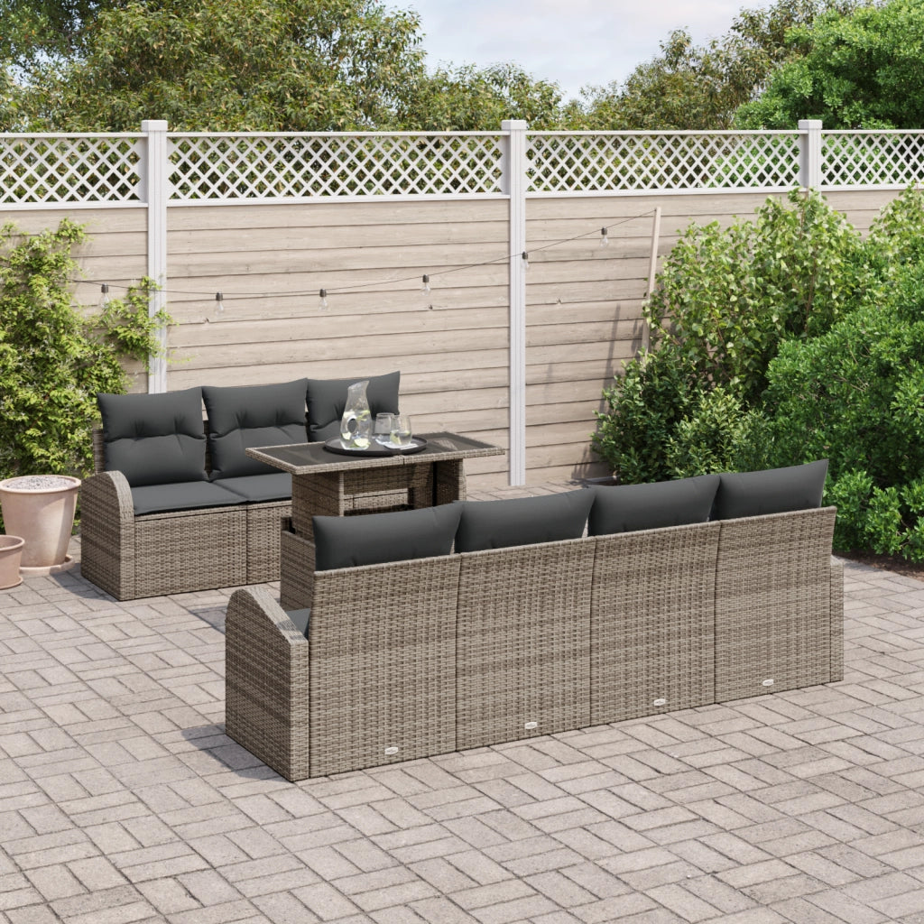 Set di divani da giardino con cuscini 8 pezzi Grigio Rattan sintetico