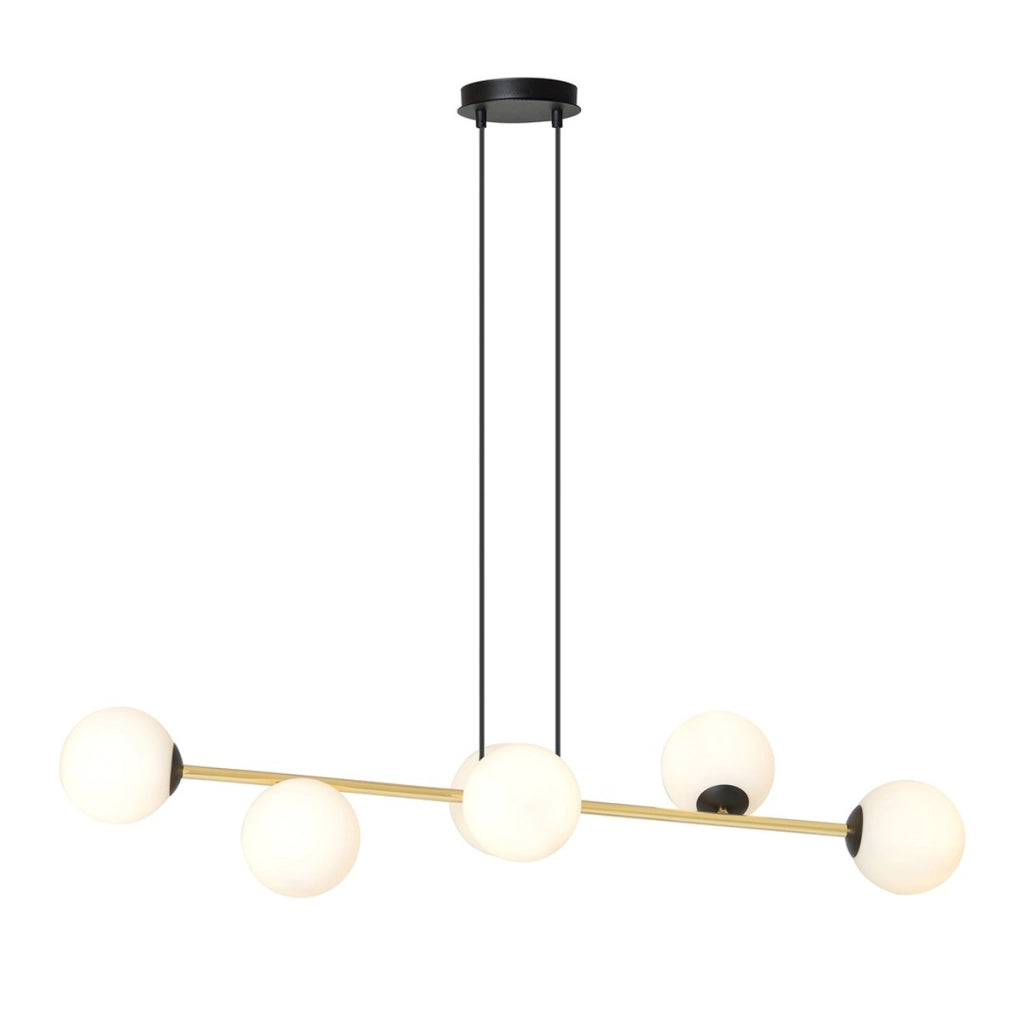 Lampada a sospensione Gravity in acciaio nero e dettagli oro