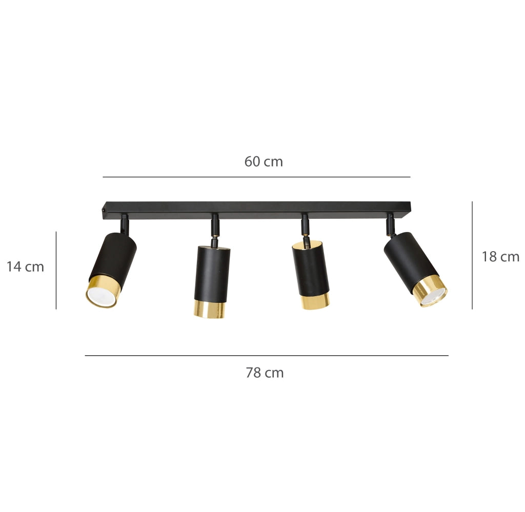 Plafoniera Emibig HIRO 4xGU10 metallo nero/ottone 60cm