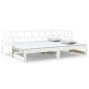 Letto singolo | Letto per adulti | Dormeuse Estraibile Bianca Legno Massello di Pino 2x(80x200) cm