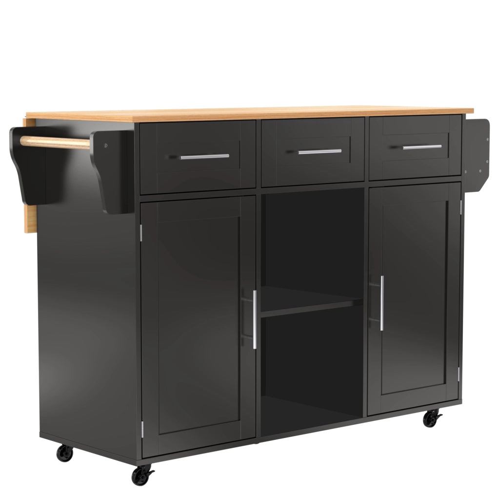 Carrello da cucina 139x46 cm nero e naturale in MDF, piano pieghevole