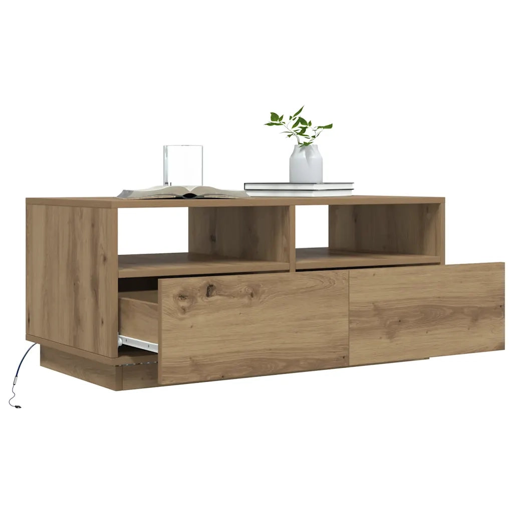 Tavolino da Salotto con Luci LED Rovere Artigianale 90x49x40 cm 857711