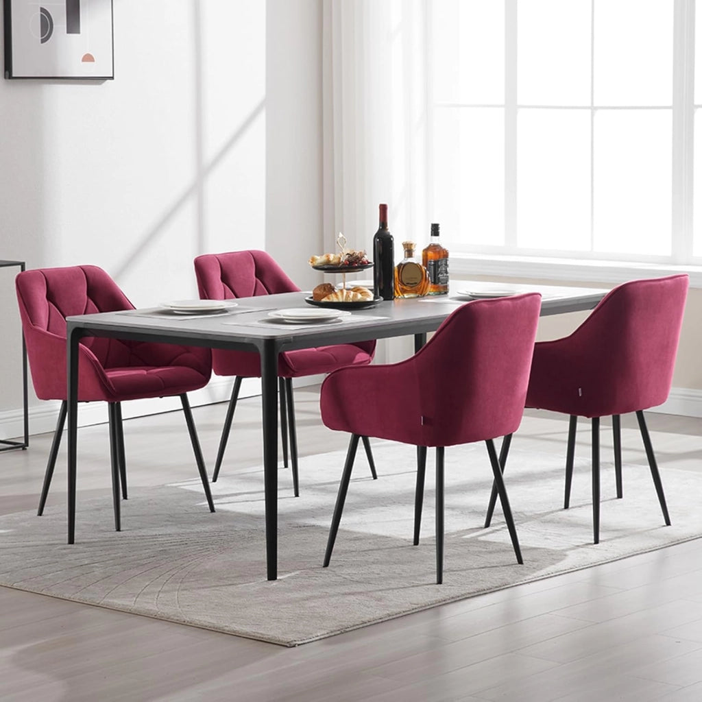 Set di 2 Sedie da Pranzo con Braccioli e Schienale, Sedie Cucina Moderna in Velluto, Poltrone da Salotto con Gambe in Metallo, Sedie ergonomiche per Ufficio, Bar, Bordeaux, EZS02bd-2