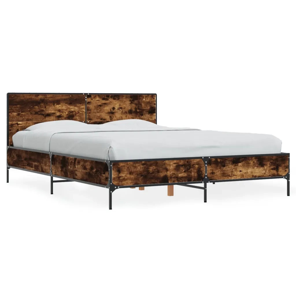 Letto matrimoniale | Letto per adulti | Giroletto Rovere Fumo 135x190 cm in Legno Multistrato Metallo