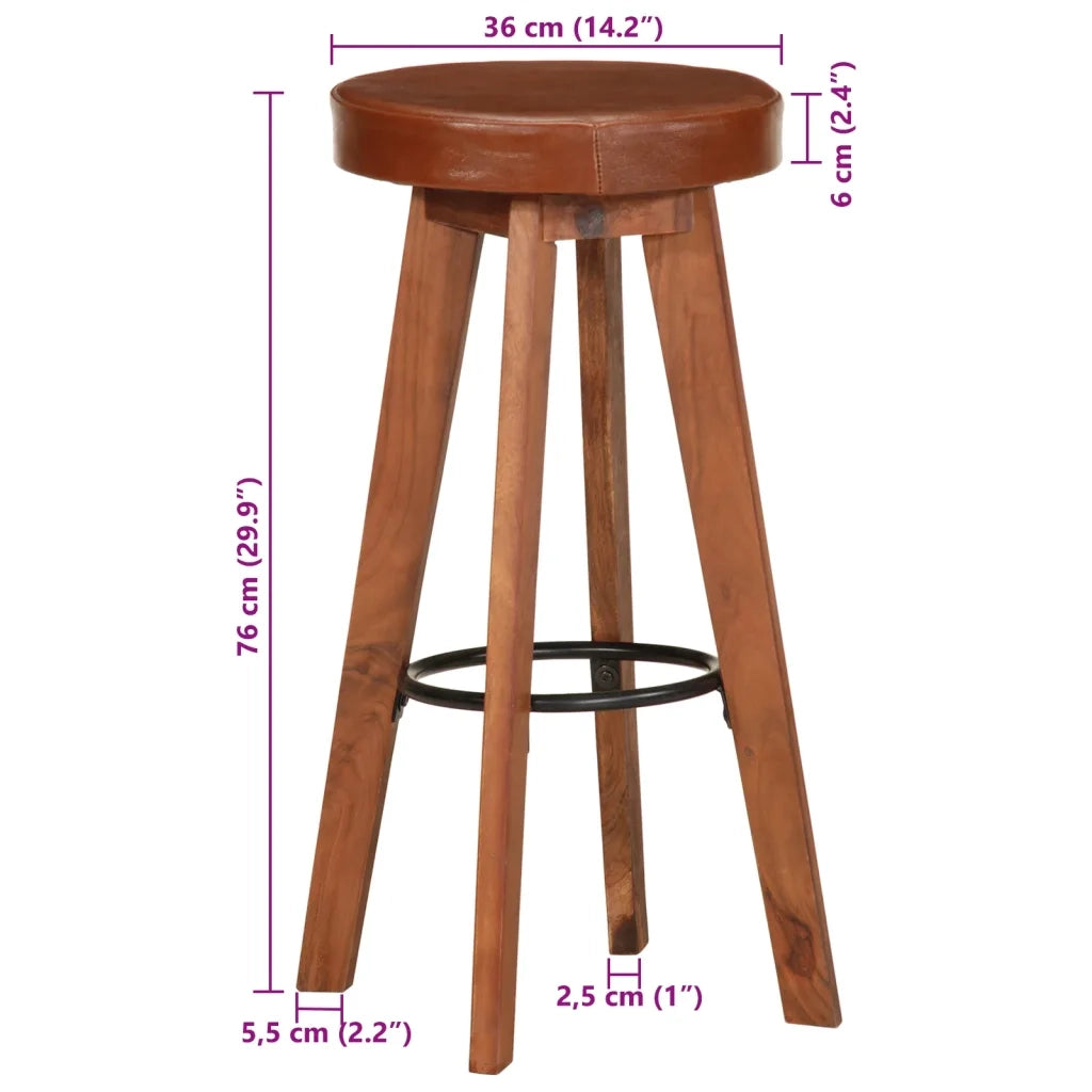 Sgabelli da Bar 2 pz in Vera Pelle e Legno Massello di Acacia 246260