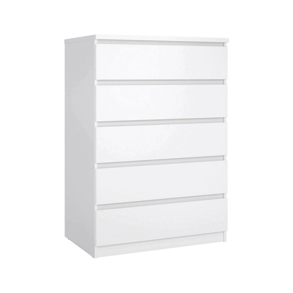 Cassettiera a cinque Ansel, colore bianco lucido, Misure 77 x 113 x 50 cm