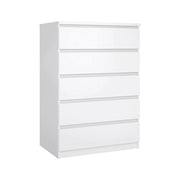 Cassettiera a cinque Ansel, colore bianco lucido, Misure 77 x 113 x 50 cm