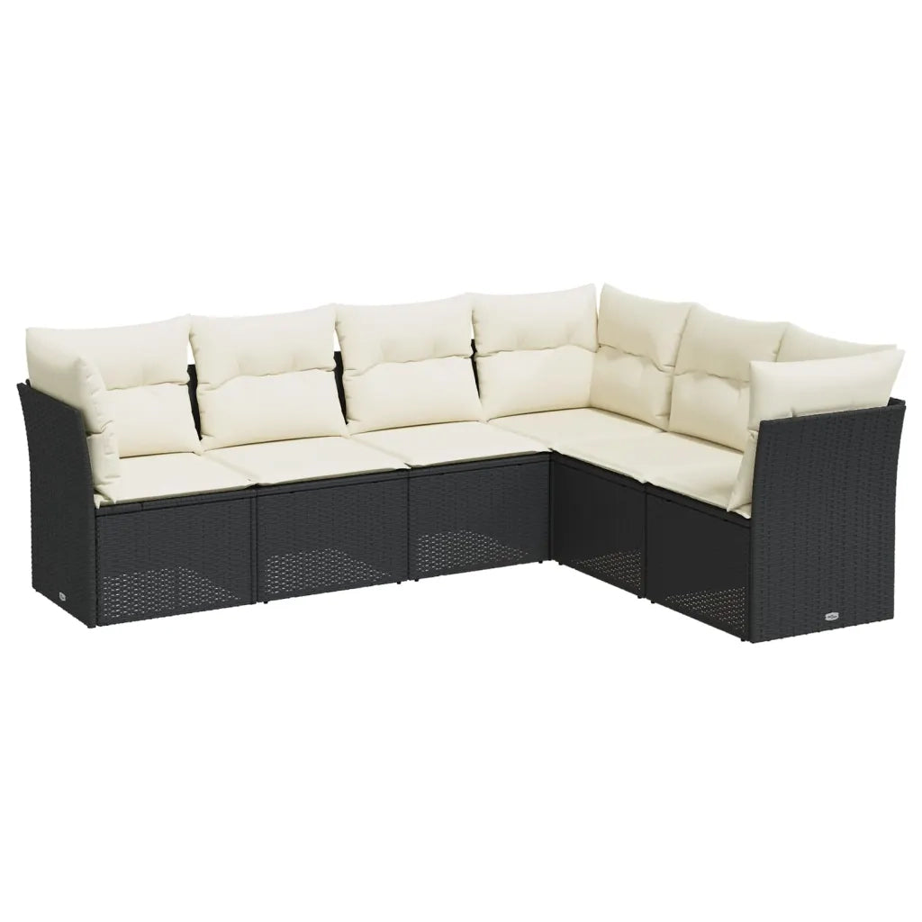 Set Divano da Giardino 6 pz con Cuscini-Sofa da Giardino-Divanetto da esterno Nero in Polyrattan 930528