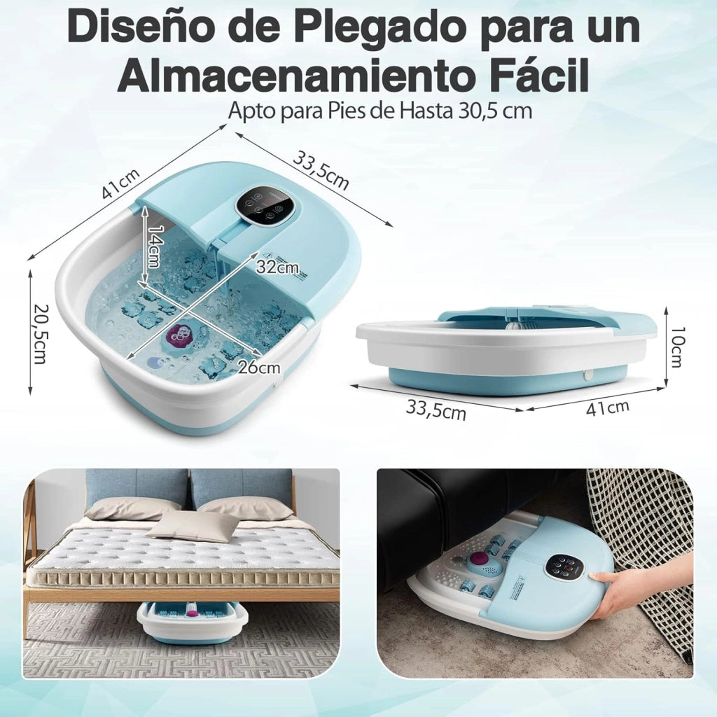 Pediluvio Massaggiatore Piedi Elettrico, Idromassaggiatore Plantare Pieghevole con Riscaldamento e Telecomando, 3 Temperature Regolabili (blu)